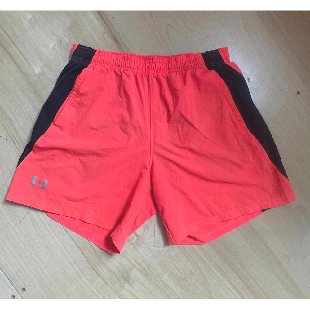 Under Armour Fluorescent Side Panel Running Shorts Mens Large Orange Black
